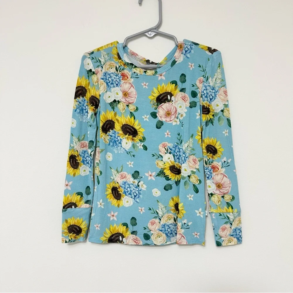 NWT Posh Peanut Blue Multi-Floral Sunflower Long Sleeve Top Size 5T Turquoise